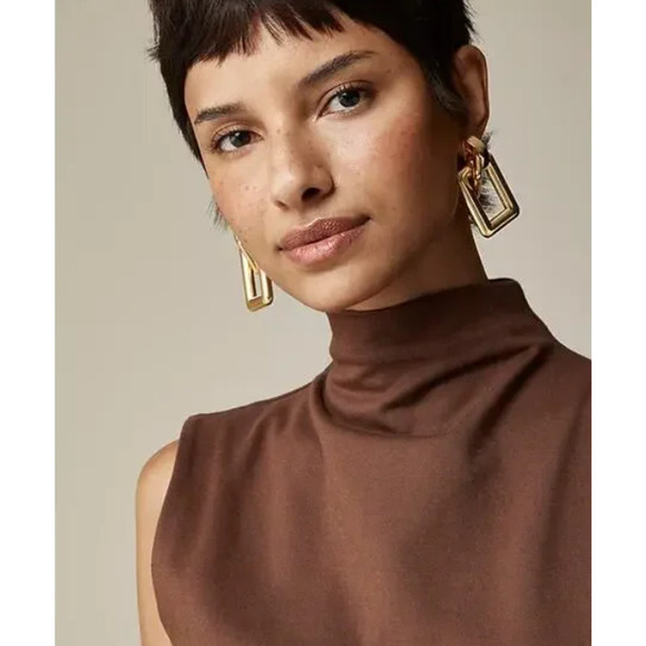 J.Crew Fitted Knit Mockneck Dress with Poplin Skirt Mixty Brown Size Large NWT - Picture 2 of 7